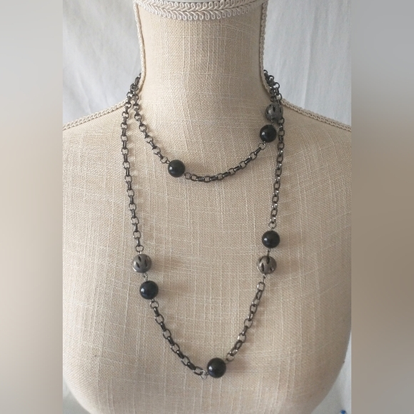 Vintage Gun Metal Black & Silver Necklace - Two Clasps, Many Options - Picture 2 of 9